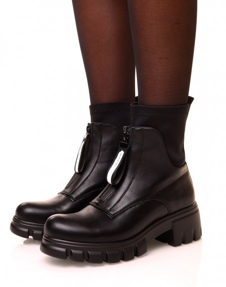 Black ankle boots with sock-effect zip