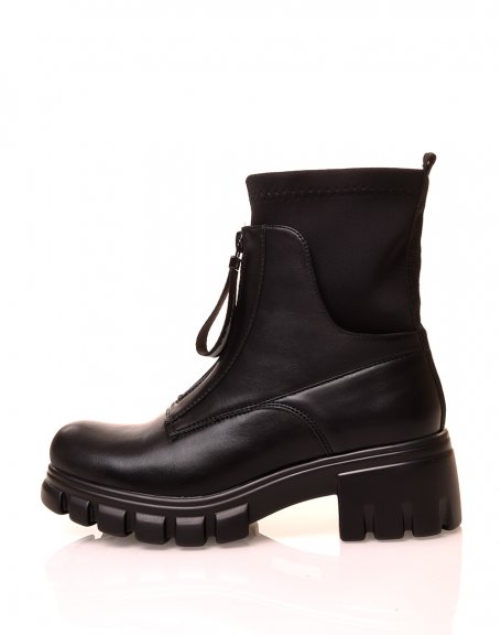 Black ankle boots with sock-effect zip