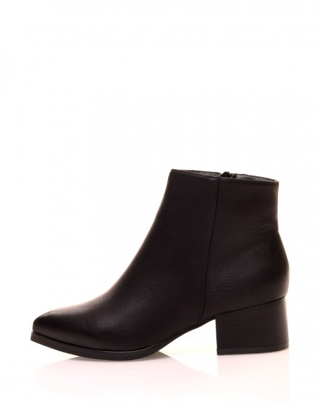 Black ankle boots with square heels and pointy toes