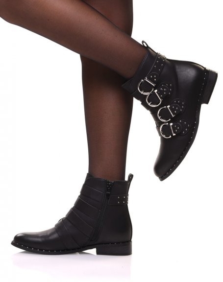 Black ankle boots with straps