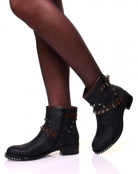 Black ankle boots with straps adorned with studs