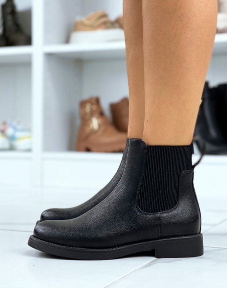 Black ankle boots with striped elastic