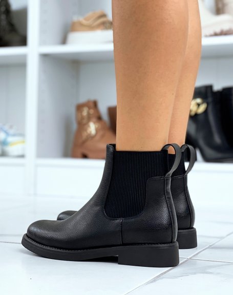Black ankle boots with striped elastic