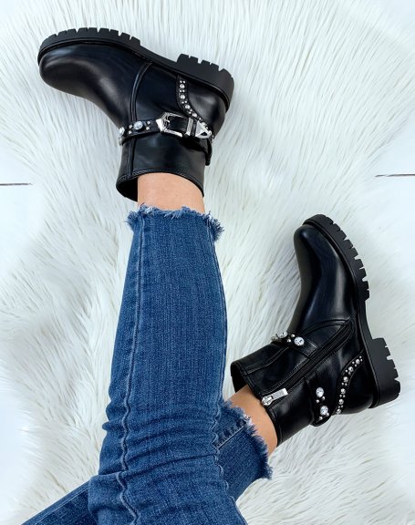 Black ankle boots with studded strap