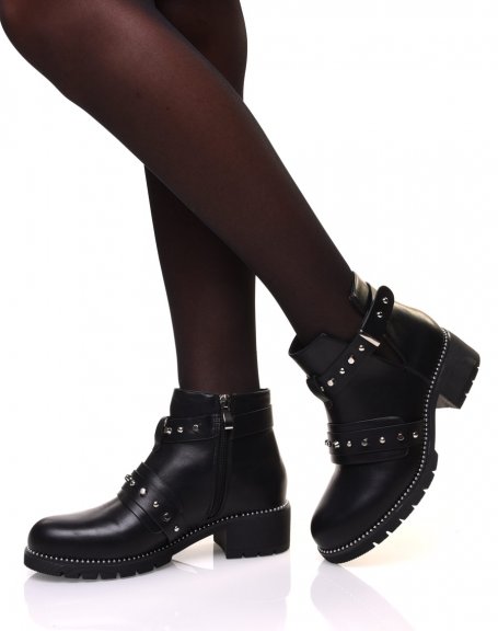 Black ankle boots with studded straps