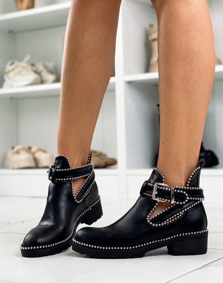 Black ankle boots with studs