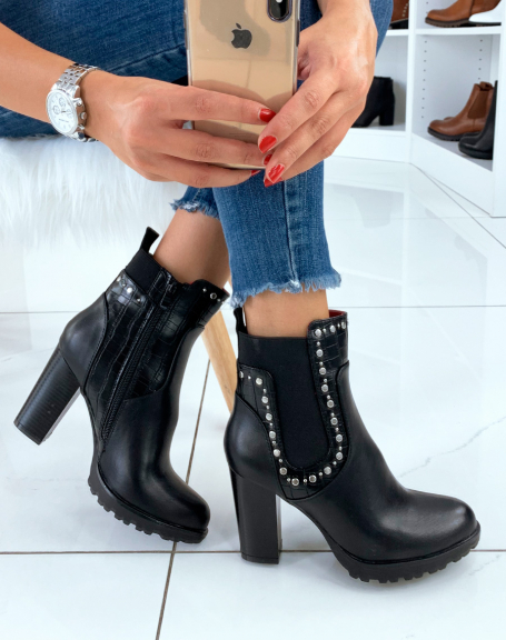 Black ankle boots with studs and heels