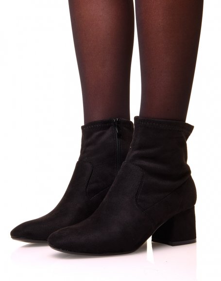 Black ankle boots with suede-effect heel