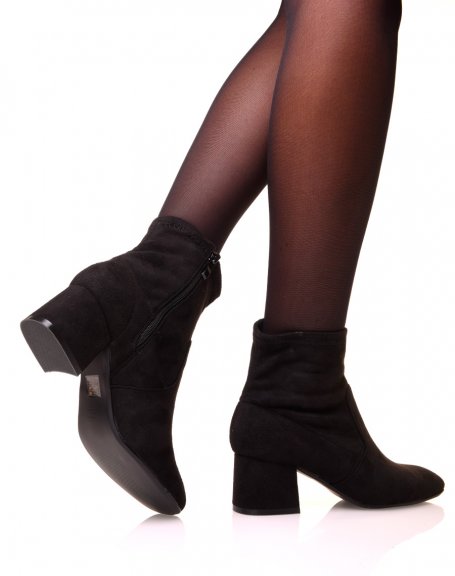 Black ankle boots with suede-effect heel