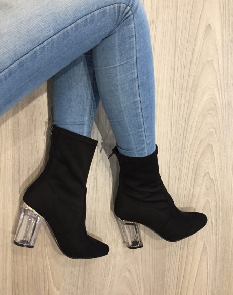 Black ankle boots with transparent heel and supple top