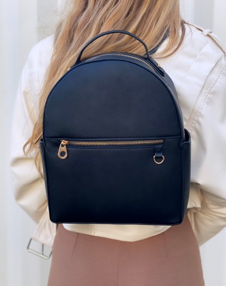 Black backpack with gold zip