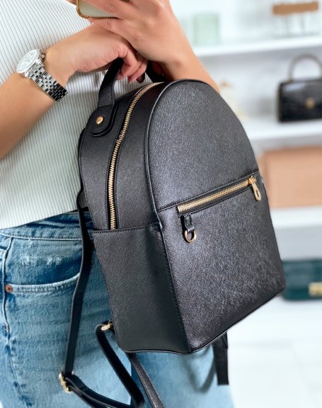 Black backpack with gold zip