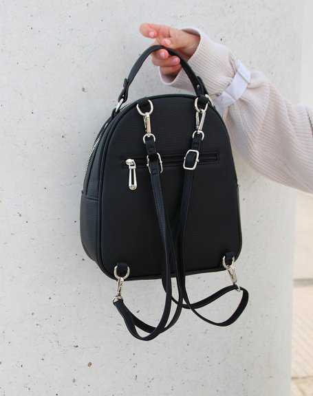 Black backpack with silver zips