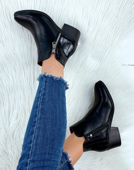 Black bi-material ankle boot