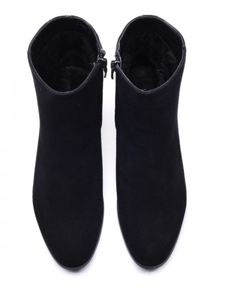 Black bi-material ankle boots