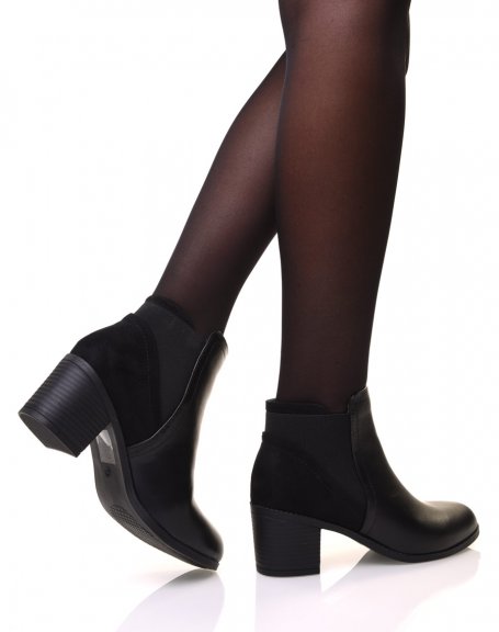 Black bi-material ankle boots with heels