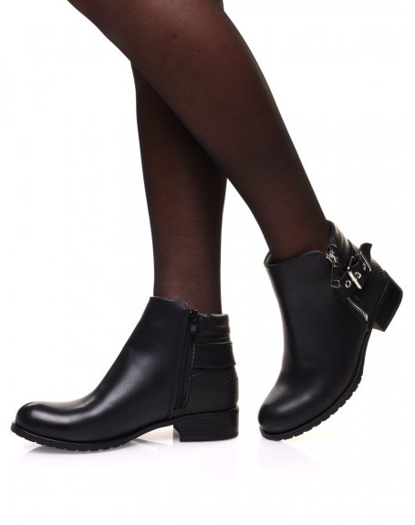 Black bi-material ankle boots with python patterns