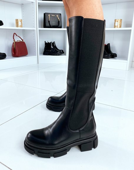 Black bi-material boots