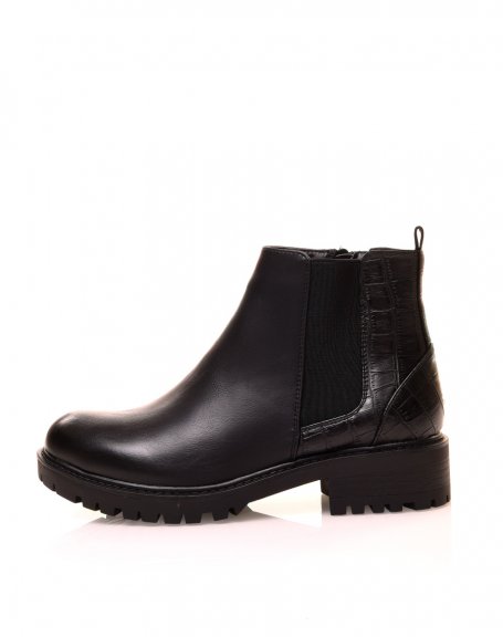 Black bi-material Chelsea boots with notched soles