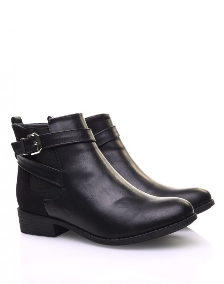 Black bi-material Chelsea boots with straps