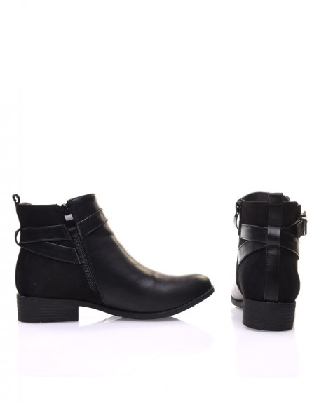 Black bi-material Chelsea boots with straps