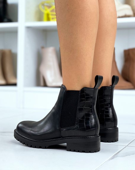 Black bi-material Chelsea-style ankle boots