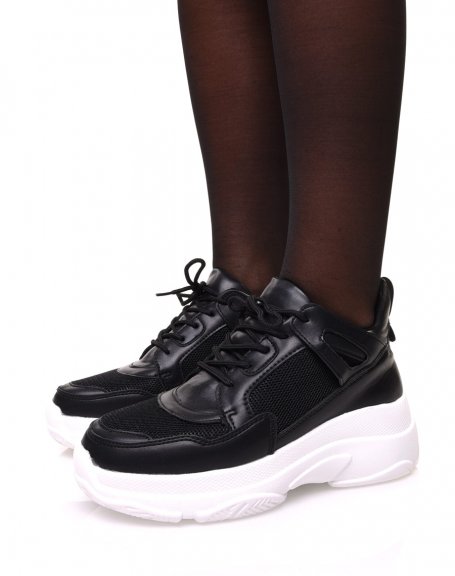 Black bi-material chunky sole sneakers