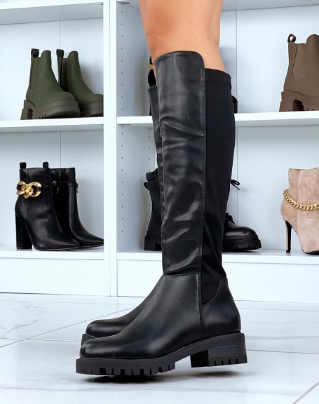 Black bi-material fabric effect boots