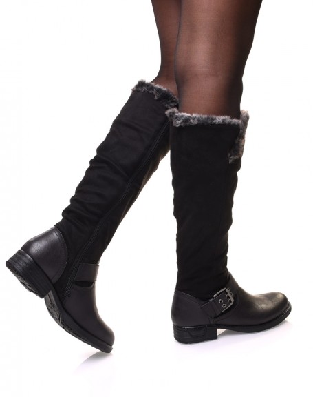 Black bi-material lined boots