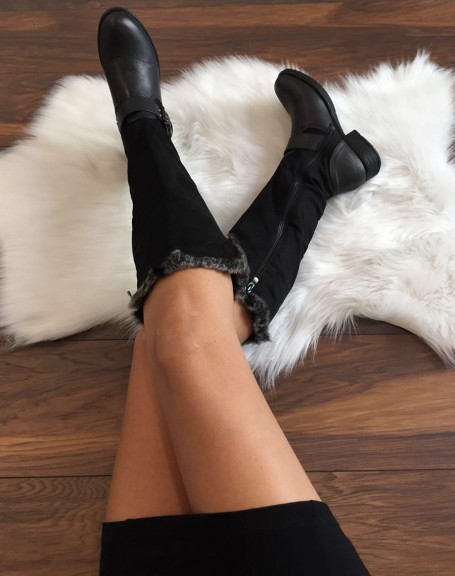 Black bi-material lined boots
