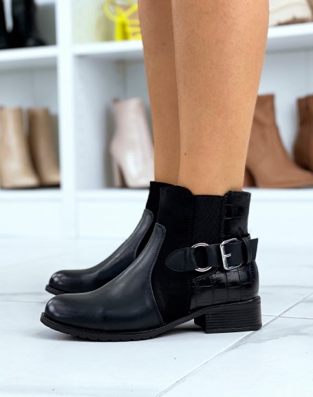Black bi-material low boots