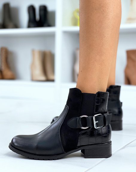 Black bi-material low boots