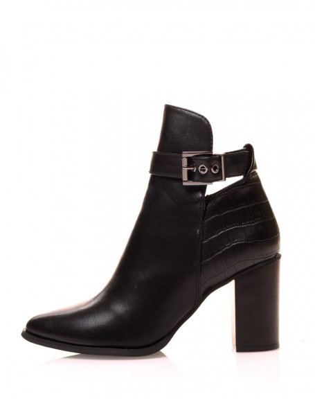 Black bi-material pointed toe and heel ankle boots