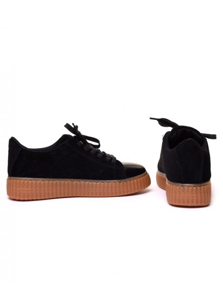 Black bi-material sneakers with thick sole