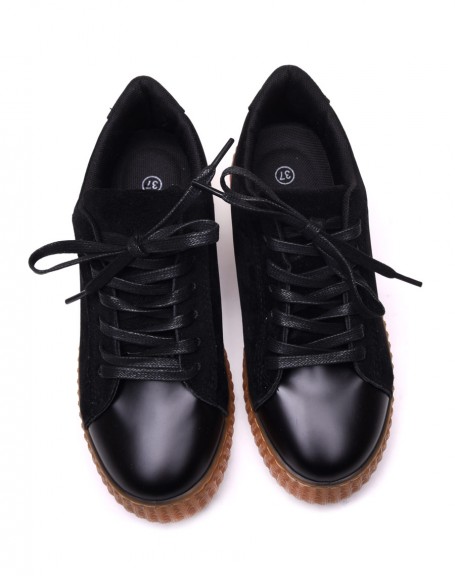 Black bi-material sneakers with thick sole