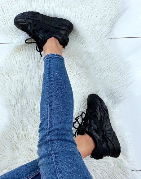 Black bi-material sneakers with XXL platform