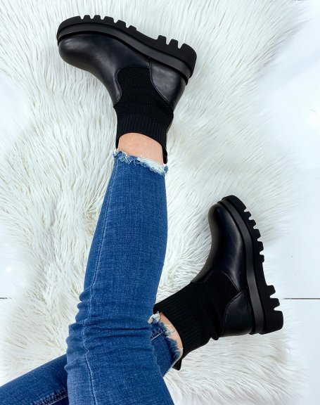 Black bi-material sock boots