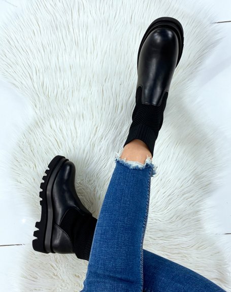 Black bi-material sock boots