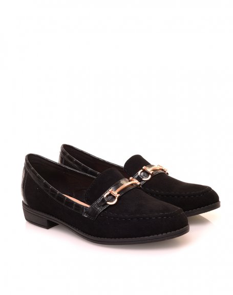 Black bi-material suede and crocodile loafers