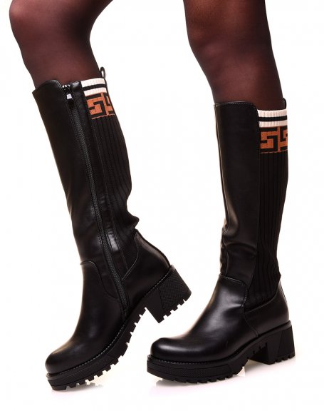 Black boots with fabric insert