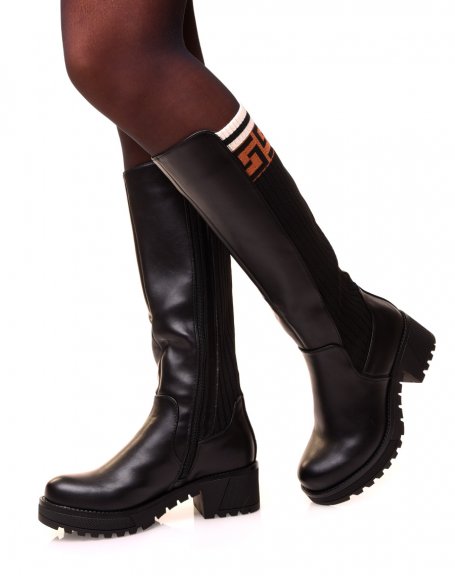 Black boots with fabric insert
