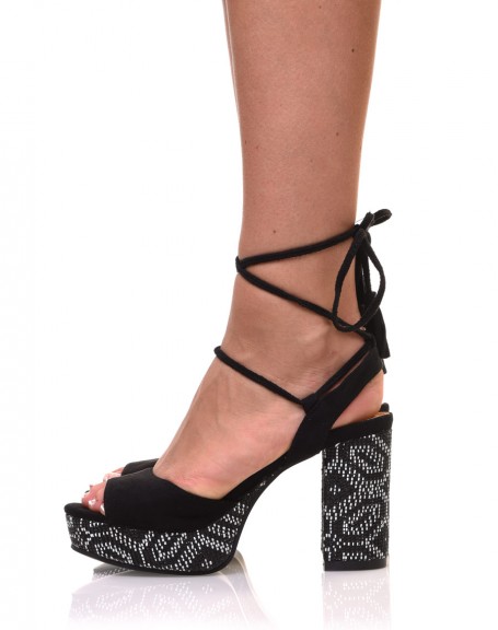 Black braided heel and platform sandals
