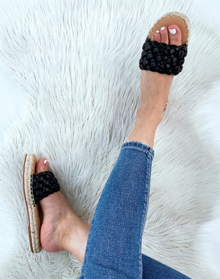 Black braided mules with jute sole