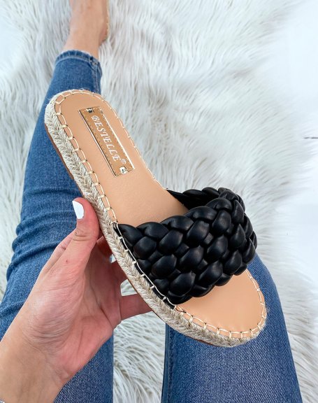 Black braided mules with jute sole