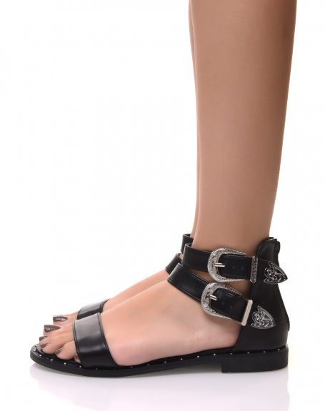 Black buckle high sandals