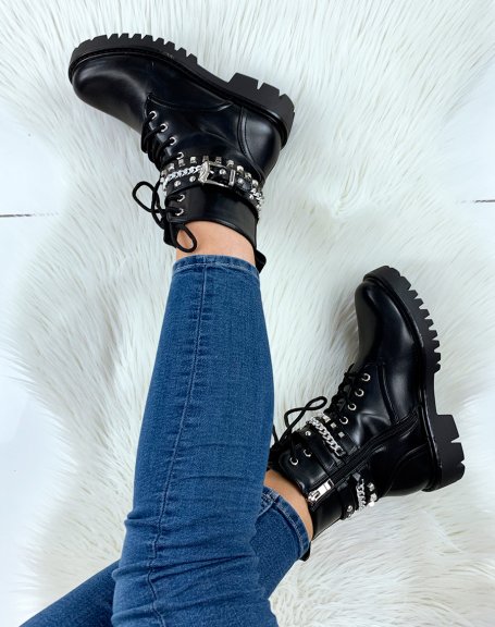 Black chain ankle boots