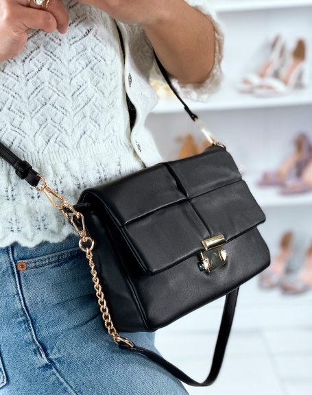 Black checkered handbag with gold detail