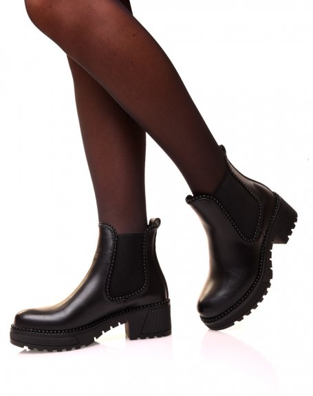 Black chelsea boots with black pearls
