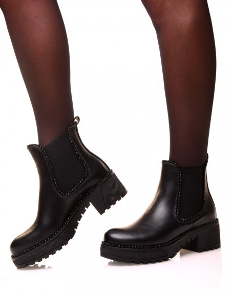 Black chelsea boots with black pearls