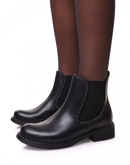 Black Chelsea boots with pearl details